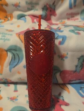 Starbucks Red Textured Acrylic Tumbler with Straw